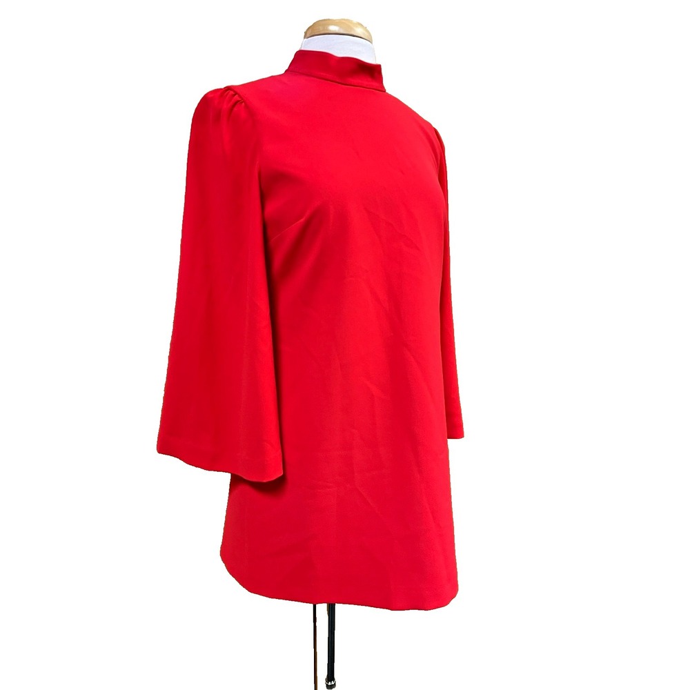 Alice & Olivia Bailey Mini Dress Red Mock Neck V-Back Zip 3/4 Bell Sleeve SZ 8 - Picture 4 of 16